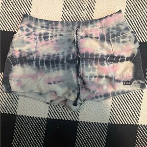 PINK Victoria's Secret Black and Pink Tie-Dye Athletic Shorts